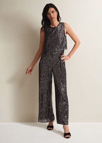 Phase Eight Aubrey Sequin Wide Leg Jumpsuit Grey USA | 3156247-FL